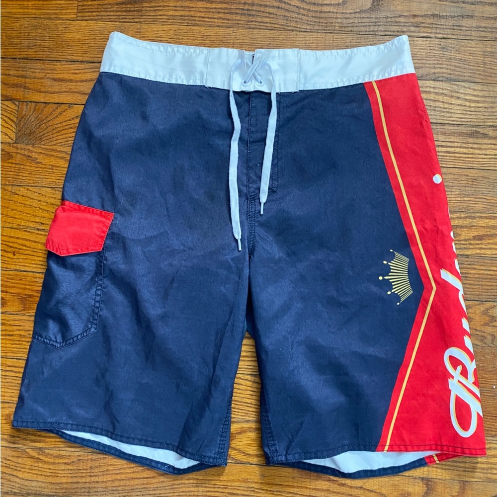 Men's Navy and Red Swim Shorts Budweiser